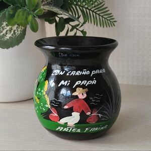 Jarritos Mexican Hand Painted Folk Art Red Ware Mug 4"